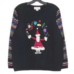 Vintage CJ Banks Sweater Christmas Holiday Festive Novelty Retro Santa Black 1X